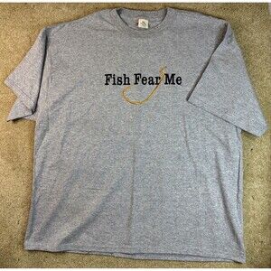 Vintage Mens “Here Fishy Fishy Fishy…” T Shirt Size XXL Embroidered Hook Fishing